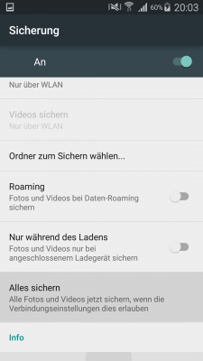 Um das Backup manuell anzustoßen, wählst du die Schaltfläche "Alles sichern".