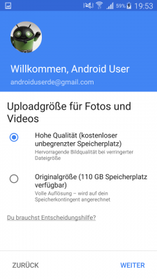 Hier musst du dich entscheiden, ob dir unbegrenzter Speicher aber komprimierte Daten oder die Originalbilder wichtiger sind.