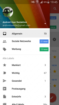 In der E-Mail-App von Google (Gmail) findest du deine E-Mail-Adresse im Seitenmenü.