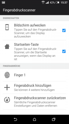 Die Fingerprint-Einstellungen des HTC One A9.