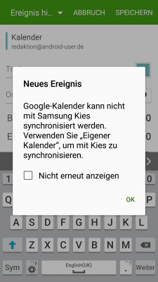 Diesen Vorschlag solltest du nicht befolgen, da deine Termine sonst nicht im Google-Konto gespeichert werden und bei einem Werksreset verloren gehen.