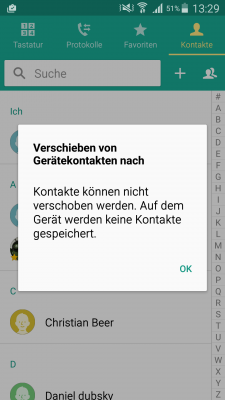 Wenn du diesen Dialog siehst, dann sind alle Kontakte entweder auf der SIM-Karte oder in der Cloud gespeichert. Bravo!