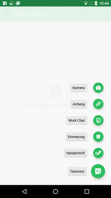 Mit einem Klick auf den grünen Plus-Button erstellst du eine neue Notiz, oder nimmst ein Foto auf.