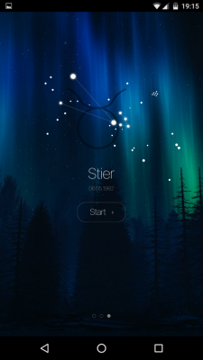 Die App zeigt dir dein Sternzeichen an und mit einem Klick auf den Start-Button siehst du dein aktuelles Horoskop.