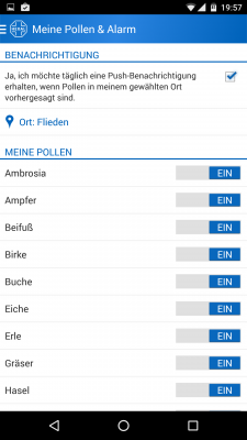 Du bekommst eine Benachrichtigung sobald deine allergieauslösenden Pollen unterwegs sind.