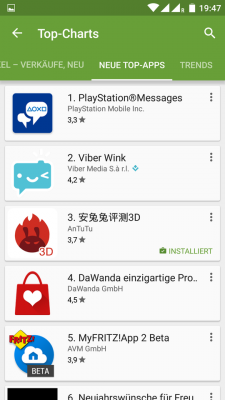 Und so sieht die Liste der neuen Top-App ohne Spiele aus...