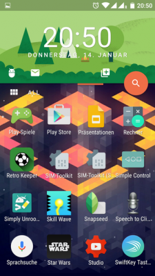 Alles so bunt hier. Je nach Wallpaper sieht der HomeUX-Launcher recht chaotisch aus.