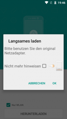Wiko merkt, wenn das Lenny 2 nicht mit dem Original-Ladegerät geladen wird.