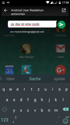 Beim Antworten aus einer Benachrichtigung aus musst du nicht zur kompletten Hangouts-App wechseln.