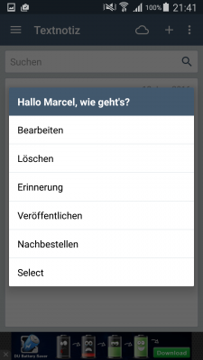Über den Eintrag "Veröffentlichen" kannst du den Text mit einer beliebigen App teilen.