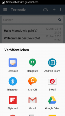 Hier wählst du zum Beispiel Hangouts, WhatsApp oder Facebook Messenger für eine Chat-Nachricht aus.