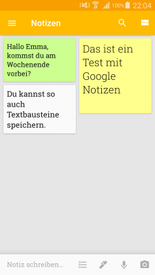Du kannst deine Texte auch in Google Notizen schreiben.