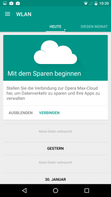 Die App stellt eine Verbindung zur Opera Max-Cloud her.