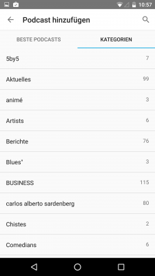 Die Podcasts sind sortiert nach beliebteste und Kategorien.