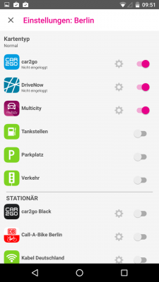 In den Einstellungen wählst du aus, welche Car-Sharing-Dienste angezeigt werden sollen.