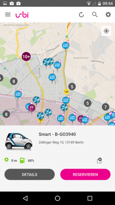 Per Klick auf einen Button wird dir das verfügbare Auto angezeigt.
