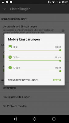 Du wählst aus ob die Einsparungen bei Bilddateien hoch sein sollen.