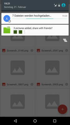 Die App fragt in der Benachrichtigungsleiste ob Bild-Dateien direkt geteilt werden sollen.