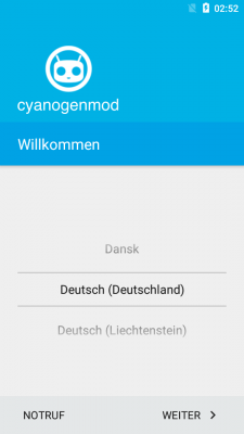 Wenn dieser Dialog für den ersten Start von CyanogenMod erscheint, dann hast du es geschafft!
