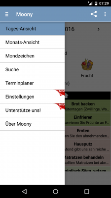 Im App Menü wechselst du die Kalenderansicht.