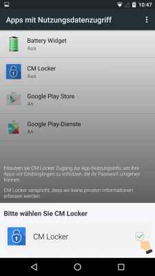 Der CM Locker benötigt Zugriff auf alle Daten.