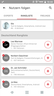 Neu in V6 von News Republic: Nutzer können einander folgen und zum Experten aufsteigen.