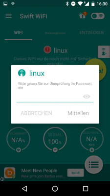 Gibst du hier dein WLAN-Kennwort ein, dann wird es unverschlüsselt an die Macher der App übertragen.