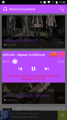 Unter den Treffern befinden sich alle möglichen Variationen eines Songs, zum Beispiel hier von 2Cellos.