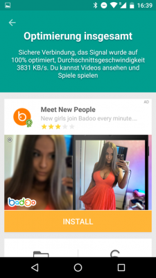Als Dankeschön für die Optimierungsdaten bekommst du eine Badoo-Reklame angezeigt.