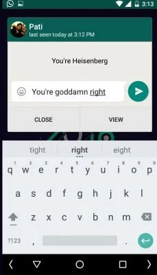 Das Antworten erfolgt quasi direkt aus der Notification heraus. Das komplette WhatsApp-Fenster wird dazu nicht benötigt.