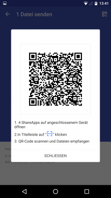 Das zu empfangende Gerät scannt den angegebenen QR Code.