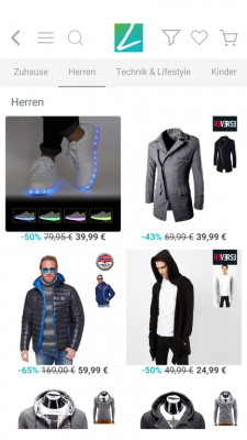 Übersicht über die Kategorien, die die Lesara-App dem Nutzer zur Auswahl bietet.