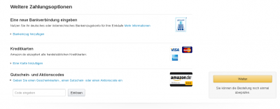 Beim vorletzten Schritt der Amazon-Bestellung kannst du ganz unten den Gutscheincode eingeben.