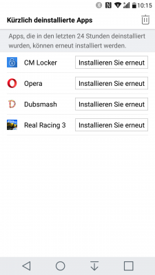 Gelöschte Apps lassen sich innerhalb von 24 Stunden komplett wieder herstellen.