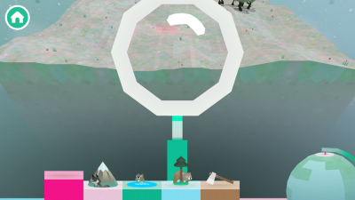 Mit den verschiedenen Buttons am unteren Bildschirmrand setzt du Bäume, Berge und Seen.