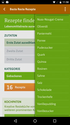 Du wählst aus, welche Reste du noch zu Hause hast.