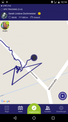 Das Live GPS Tracking beginnt. Dein Begleiter sieht auf seinem Display genau wo du dich gerade befindest.