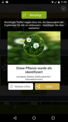 Du bestätigst die Treffer, um die Genauigkeit der App zu verbessern.