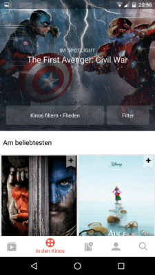 Die App zeigt an, was in den Kinos deiner Umgebung gerade läuft.