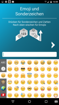 Um Sonderzeichen und Emojis hinzuzufügen drückst und wischt du auf der Tastatur herum.