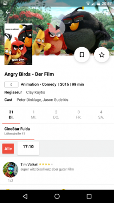 Mit einem Klick auf die Vorführzeit leitet dich die App zur Kinoseite weiter und du kannst bequem dein Ticket kaufen.