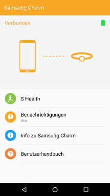 Die App Charm by Samsung zeigt dir die Verbindung mit deinem Charm an.