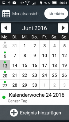Auch die Kalender-Anwendung unterscheidet sich optisch vom typischen Google-Kalender.