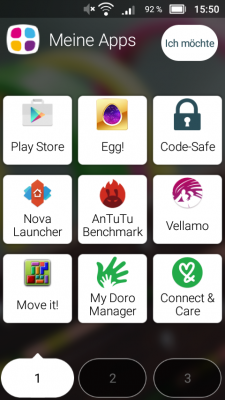 Der App Drawer von Doro mit ebenfalls großen, gut lesbaren Symbolen.