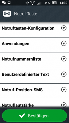 Die Notruftaste auf der Rückseite lässt sich mit einer App, einer SMS oder einem Notruf besetzen.