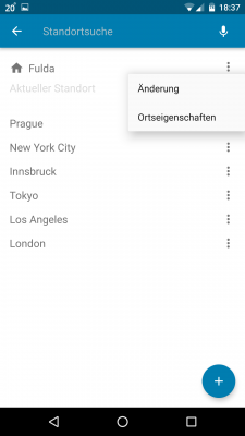 Der Ort kann manuell oder mittels Standortabfrage eingegeben werden.