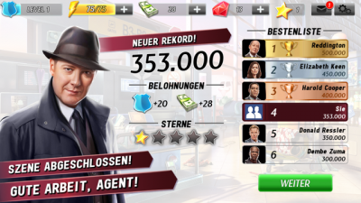 Für abgeschlossene Aufgaben erhältst du Geld, Levelpunkte und Sterne.
