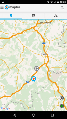 Im Umkreis von 20km um deinen Standort (grau) werden dir Personen mit gleichen Interessen (blau) angezeigt.