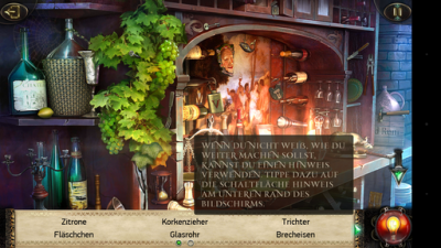Du musst die Dinge auf der Liste finden. Die Glühbirne verbirgt Tipps.