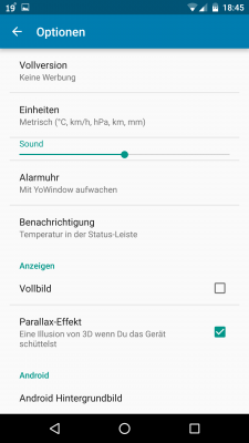 Du änderst den Sound und die Einheiten oder stellst die App als Hintergrund ein.